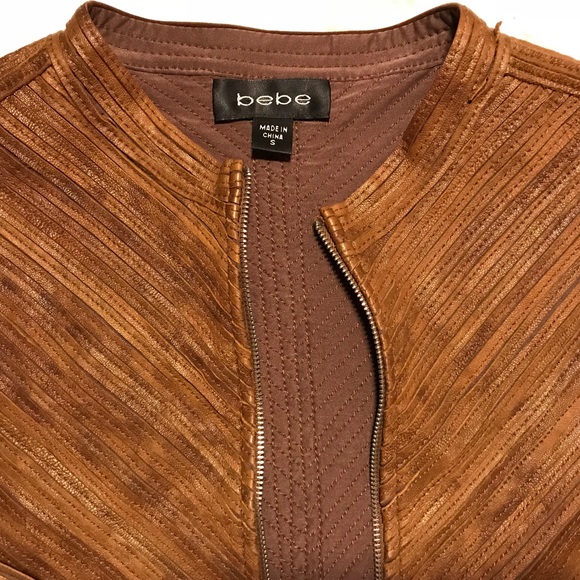 BEBE Cropped Leather Jacket Cognac Brown - Picture 4 of 5